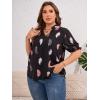 imageSOLY HUX Womens Plus Size Allover Printed Notched V Neck Short Sleeve Casual Blouse TopsBlack Feather
