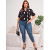 imageSOLY HUX Womens Plus Size Allover Printed Notched V Neck Short Sleeve Casual Blouse TopsBlack Feather