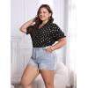 imageSOLY HUX Womens Plus Size Allover Printed Notched V Neck Short Sleeve Casual Blouse TopsBlack Polka Dots Printed