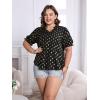 imageSOLY HUX Womens Plus Size Allover Printed Notched V Neck Short Sleeve Casual Blouse TopsBlack Polka Dots Printed