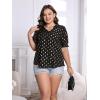 imageSOLY HUX Womens Plus Size Allover Printed Notched V Neck Short Sleeve Casual Blouse TopsBlack Polka Dots Printed