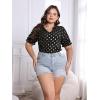 imageSOLY HUX Womens Plus Size Allover Printed Notched V Neck Short Sleeve Casual Blouse TopsBlack Polka Dots Printed