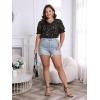 imageSOLY HUX Womens Plus Size Allover Printed Notched V Neck Short Sleeve Casual Blouse TopsBlack Star Print