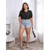 imageSOLY HUX Womens Plus Size Allover Printed Notched V Neck Short Sleeve Casual Blouse TopsBlack Star Print