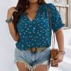 imageSOLY HUX Womens Plus Size Allover Printed Notched V Neck Short Sleeve Casual Blouse TopsBlue Floral