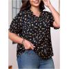 imageSOLY HUX Womens Plus Size Allover Printed Notched V Neck Short Sleeve Casual Blouse TopsBlue Floral Printed