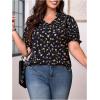 imageSOLY HUX Womens Plus Size Allover Printed Notched V Neck Short Sleeve Casual Blouse TopsBlue Floral Printed
