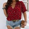 imageSOLY HUX Womens Plus Size Allover Printed Notched V Neck Short Sleeve Casual Blouse TopsBurgundy Floral
