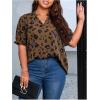imageSOLY HUX Womens Plus Size Allover Printed Notched V Neck Short Sleeve Casual Blouse TopsCoffee Brown Print