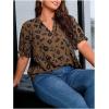 imageSOLY HUX Womens Plus Size Allover Printed Notched V Neck Short Sleeve Casual Blouse TopsCoffee Brown Print