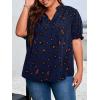 imageSOLY HUX Womens Plus Size Allover Printed Notched V Neck Short Sleeve Casual Blouse TopsDark Blue