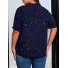 imageSOLY HUX Womens Plus Size Allover Printed Notched V Neck Short Sleeve Casual Blouse TopsDark Blue