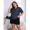 imageSOLY HUX Womens Plus Size Allover Printed Notched V Neck Short Sleeve Casual Blouse TopsDark Blue Polka Dots Print