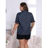 imageSOLY HUX Womens Plus Size Allover Printed Notched V Neck Short Sleeve Casual Blouse TopsDark Blue Polka Dots Print