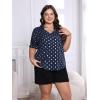 imageSOLY HUX Womens Plus Size Allover Printed Notched V Neck Short Sleeve Casual Blouse TopsDark Blue Polka Dots Print