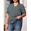 imageSOLY HUX Womens Plus Size Allover Printed Notched V Neck Short Sleeve Casual Blouse TopsDark Green Floral Printed