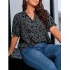 imageSOLY HUX Womens Plus Size Allover Printed Notched V Neck Short Sleeve Casual Blouse TopsDark Grey