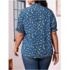 imageSOLY HUX Womens Plus Size Allover Printed Notched V Neck Short Sleeve Casual Blouse TopsDusty Blue Floral Printed