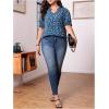 imageSOLY HUX Womens Plus Size Allover Printed Notched V Neck Short Sleeve Casual Blouse TopsDusty Blue Floral Printed