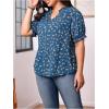 imageSOLY HUX Womens Plus Size Allover Printed Notched V Neck Short Sleeve Casual Blouse TopsDusty Blue Floral Printed