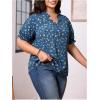 imageSOLY HUX Womens Plus Size Allover Printed Notched V Neck Short Sleeve Casual Blouse TopsDusty Blue Floral Printed