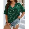 imageSOLY HUX Womens Plus Size Allover Printed Notched V Neck Short Sleeve Casual Blouse TopsGreen Floral