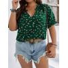 imageSOLY HUX Womens Plus Size Allover Printed Notched V Neck Short Sleeve Casual Blouse TopsGreen Floral