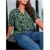imageSOLY HUX Womens Plus Size Allover Printed Notched V Neck Short Sleeve Casual Blouse TopsGreen Print