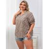 imageSOLY HUX Womens Plus Size Allover Printed Notched V Neck Short Sleeve Casual Blouse TopsKhaki Floral Print