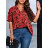 imageSOLY HUX Womens Plus Size Allover Printed Notched V Neck Short Sleeve Casual Blouse TopsRed