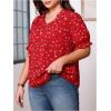 imageSOLY HUX Womens Plus Size Allover Printed Notched V Neck Short Sleeve Casual Blouse TopsRed Floral Printed
