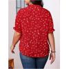 imageSOLY HUX Womens Plus Size Allover Printed Notched V Neck Short Sleeve Casual Blouse TopsRed Floral Printed