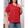 imageSOLY HUX Womens Plus Size Allover Printed Notched V Neck Short Sleeve Casual Blouse TopsRed Floral Printed