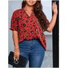imageSOLY HUX Womens Plus Size Allover Printed Notched V Neck Short Sleeve Casual Blouse TopsRed Print