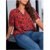 imageSOLY HUX Womens Plus Size Allover Printed Notched V Neck Short Sleeve Casual Blouse TopsRed Print