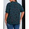 imageSOLY HUX Womens Plus Size Allover Printed Notched V Neck Short Sleeve Casual Blouse TopsTeal Blue