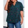 imageSOLY HUX Womens Plus Size Allover Printed Notched V Neck Short Sleeve Casual Blouse TopsTeal Blue
