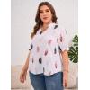 imageSOLY HUX Womens Plus Size Allover Printed Notched V Neck Short Sleeve Casual Blouse TopsWhite Feather