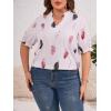 imageSOLY HUX Womens Plus Size Allover Printed Notched V Neck Short Sleeve Casual Blouse TopsWhite Feather