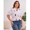 imageSOLY HUX Womens Plus Size Allover Printed Notched V Neck Short Sleeve Casual Blouse TopsWhite Feather