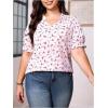 imageSOLY HUX Womens Plus Size Allover Printed Notched V Neck Short Sleeve Casual Blouse TopsWhite Floral Printed