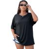 imageSOLY HUX Womens Plus Size Butterfly Embroidered Cut Out Back Half Sleeve T Shirt Casual Tee TopsBlack