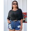 imageSOLY HUX Womens Plus Size Butterfly Embroidered Cut Out Back Half Sleeve T Shirt Casual Tee TopsBlack