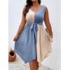 imageSOLY HUX Womens Plus Size Color Block Dress V Neck Sleeveless A Line Asymmetrical Hem Belted DressesBlue Colorblock