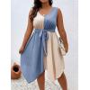 imageSOLY HUX Womens Plus Size Color Block Dress V Neck Sleeveless A Line Asymmetrical Hem Belted DressesBlue Colorblock