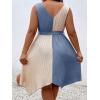 imageSOLY HUX Womens Plus Size Color Block Dress V Neck Sleeveless A Line Asymmetrical Hem Belted DressesBlue Colorblock