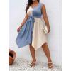 imageSOLY HUX Womens Plus Size Color Block Dress V Neck Sleeveless A Line Asymmetrical Hem Belted DressesBlue Colorblock