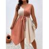 imageSOLY HUX Womens Plus Size Color Block Dress V Neck Sleeveless A Line Asymmetrical Hem Belted DressesMulticoloured Colorblock