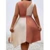 imageSOLY HUX Womens Plus Size Color Block Dress V Neck Sleeveless A Line Asymmetrical Hem Belted DressesMulticoloured Colorblock