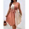 imageSOLY HUX Womens Plus Size Color Block Dress V Neck Sleeveless A Line Asymmetrical Hem Belted DressesMulticoloured Colorblock